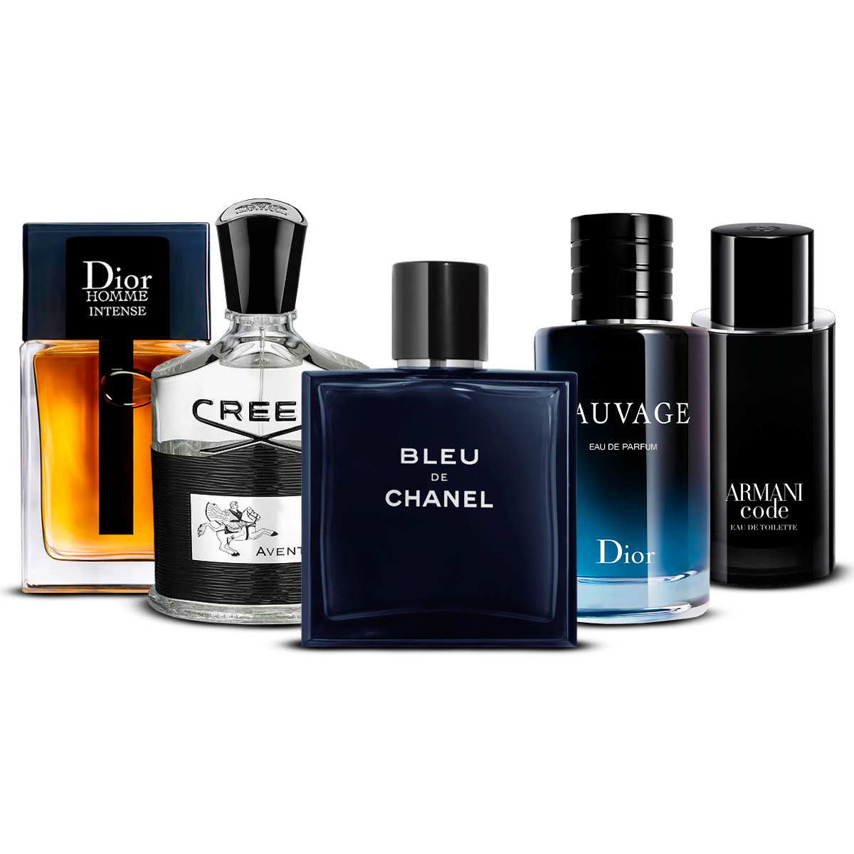 Kombinace 5 pánských parfémů – Dior Homme Intense, Creed Aventus, Bleu de Chanel, Sauvage a Armani Code [každý 100 ml]