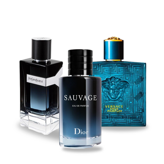 Akční balíček 3 parfémů: Dior SAUVAGE, Yves Saint Laurent Y MEN a Versace EROS 100 ml.